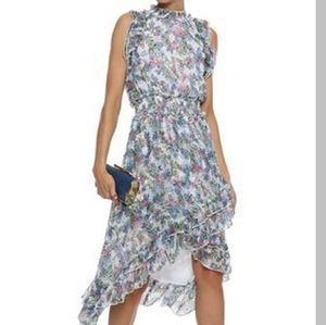 Ruffle trimmed gauze floral summer going out dress